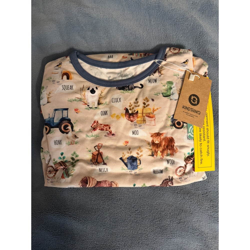 Kindthing Planet Positive Pajamas Farm Animal Tencel Modal Set Kids 9-10 NWT